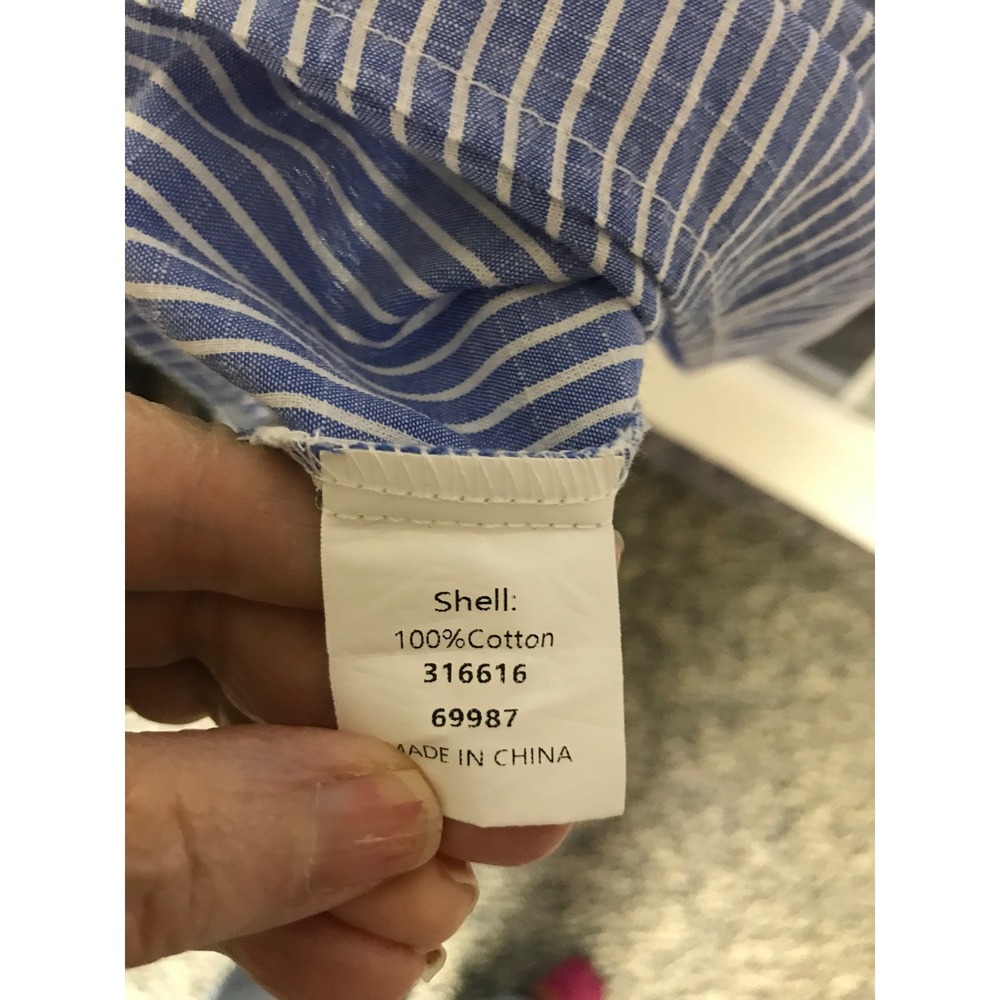 Unbranded Blue White Striped 100% Cotton Midi Dress Short Sleeve Wood Buttons M - Picture 5 of 5